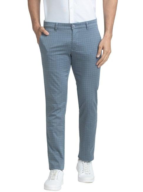 parx medium blue tapered fit checks trousers