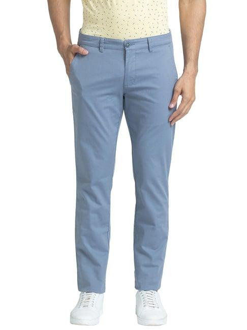 parx medium blue tapered fit self pattern trousers