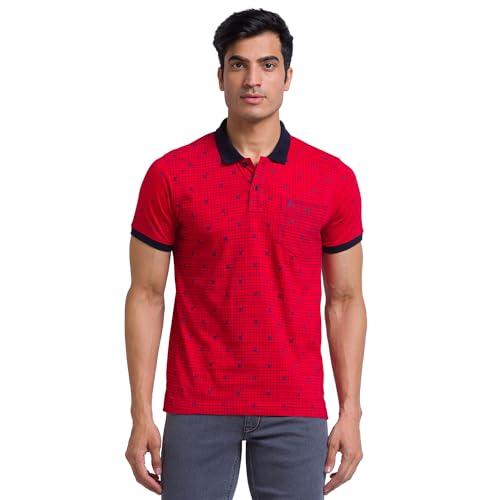 parx men's regular fit pure cotton print pattern half sleeve polo neck red casual t-shirt (size: 44)-xmks05796-r5