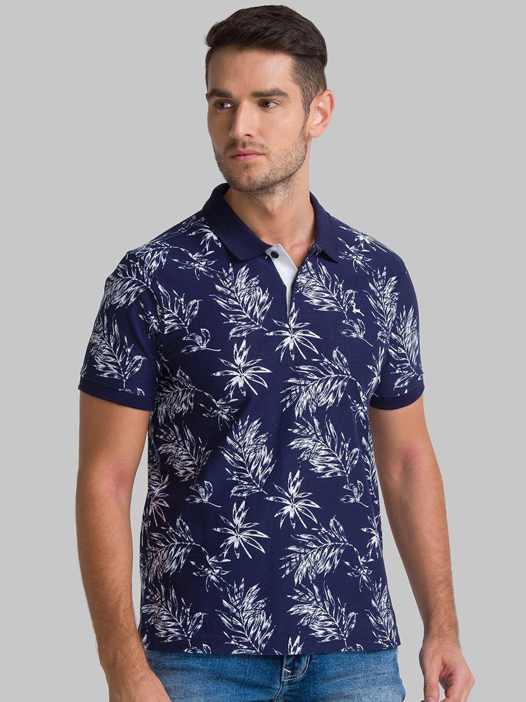 parx men blue & white printed polo collar tropical t-shirt