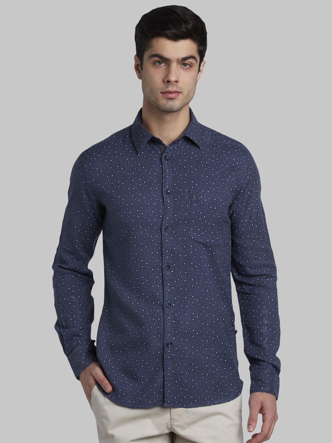 parx men blue & white slim fit printed casual shirt