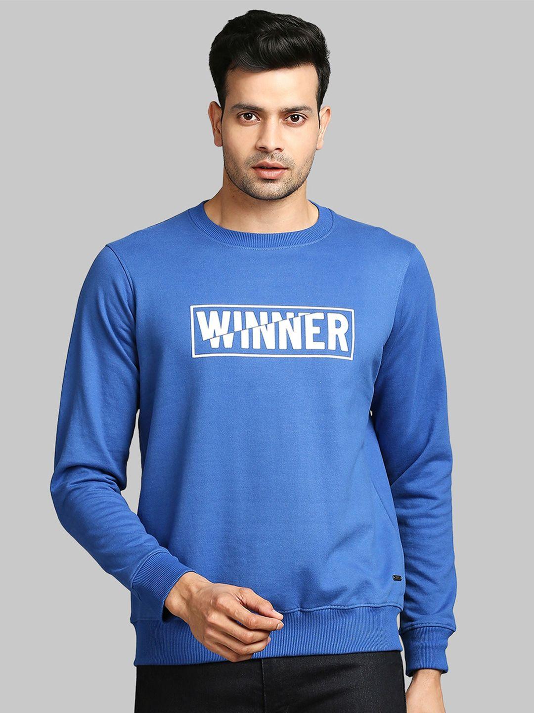 parx men blue & white typography print sweatshirt