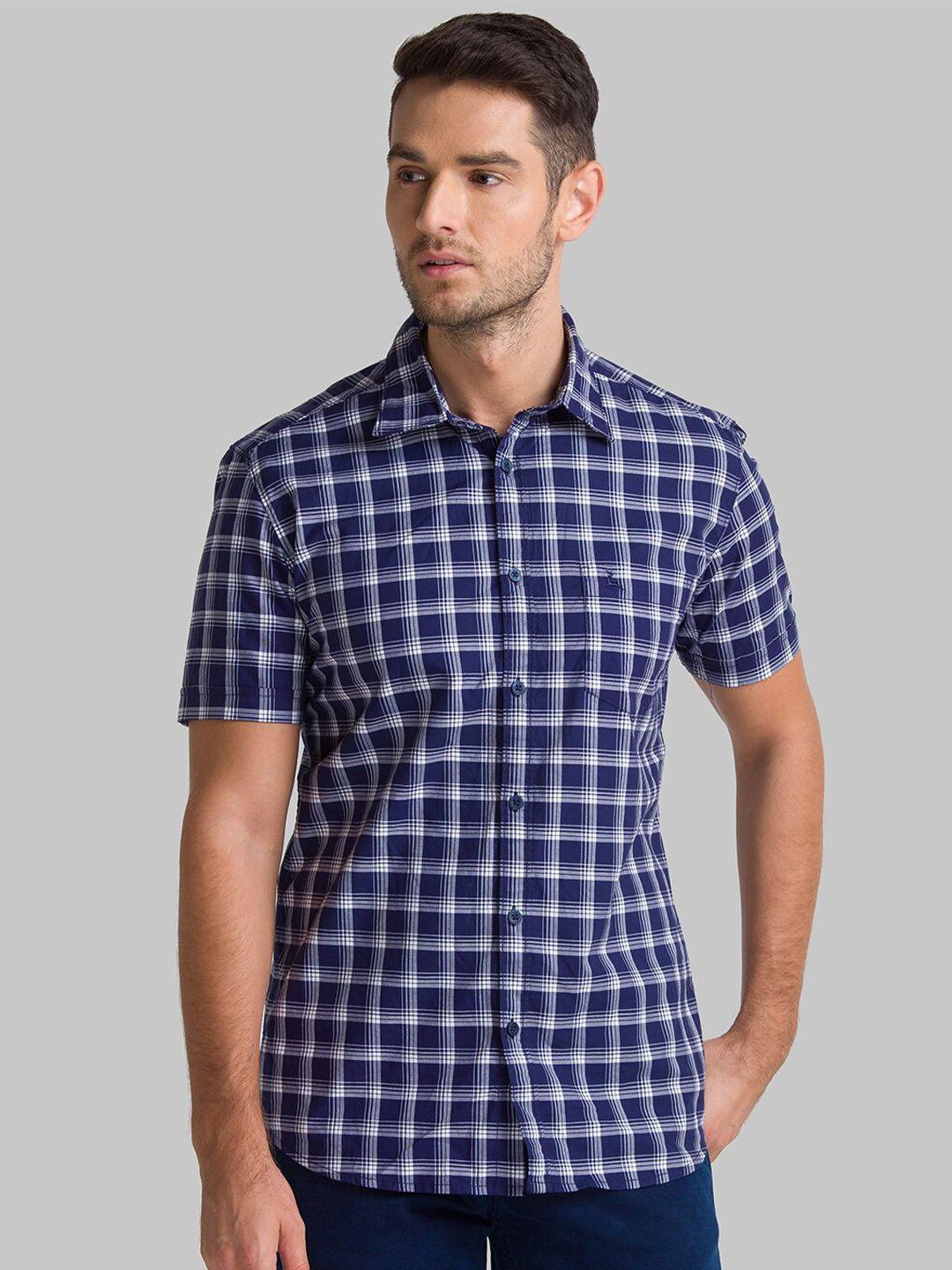 parx men blue slim fit checked casual shirt