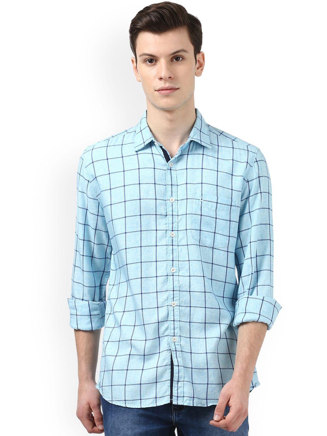 parx men blue slim fit checked casual shirt