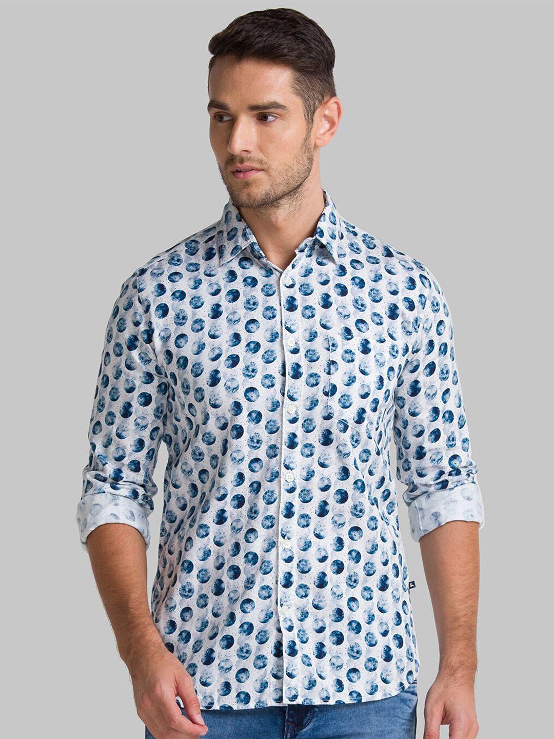 parx men blue slim fit floral printed casual shirt