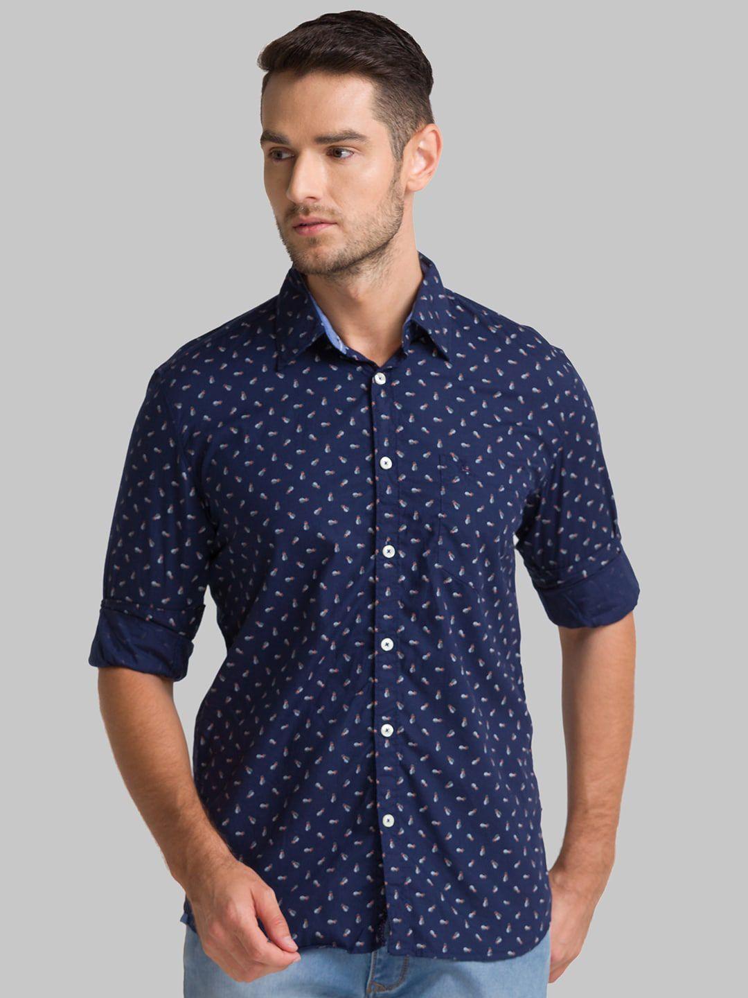 parx men blue slim fit floral printed casual shirt