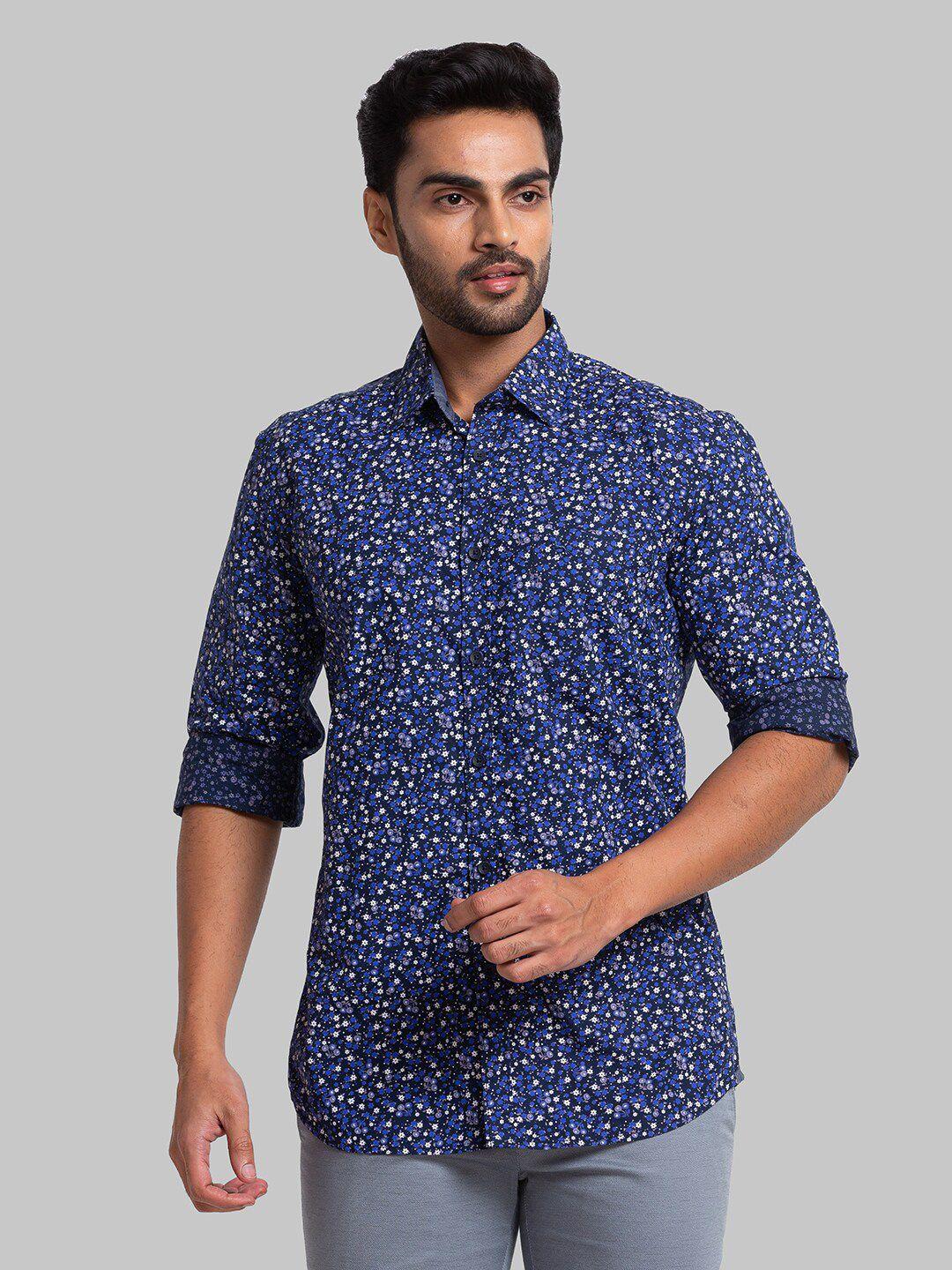 parx men blue slim fit floral printed casual shirt