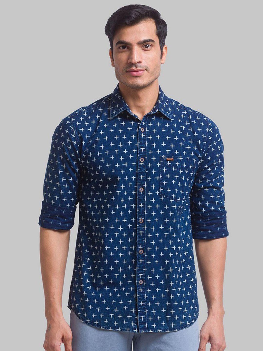 parx men blue slim fit floral printed casual shirt