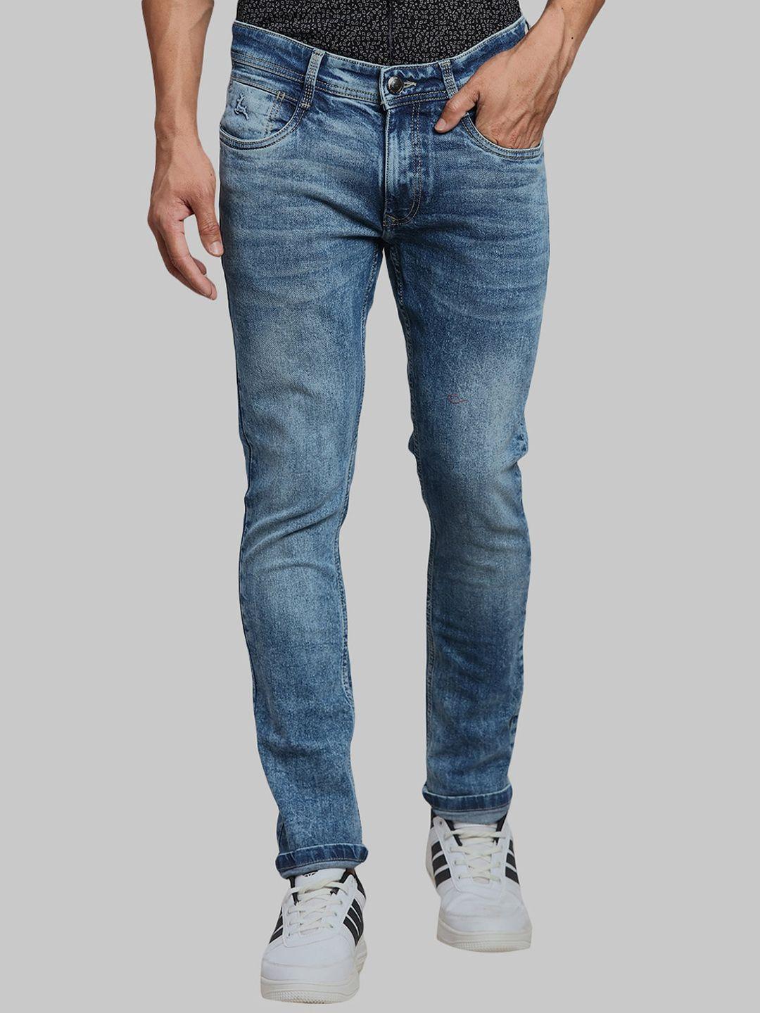 parx men blue slim fit low-rise heavy fade jeans