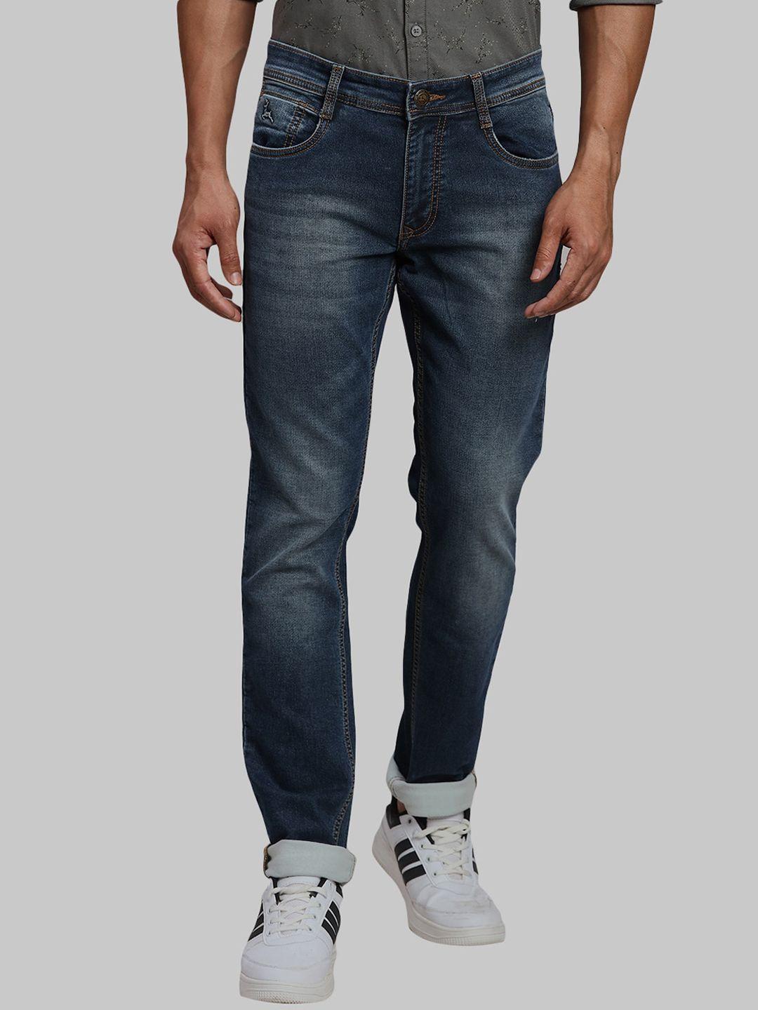 parx men blue slim fit low-rise heavy fade jeans