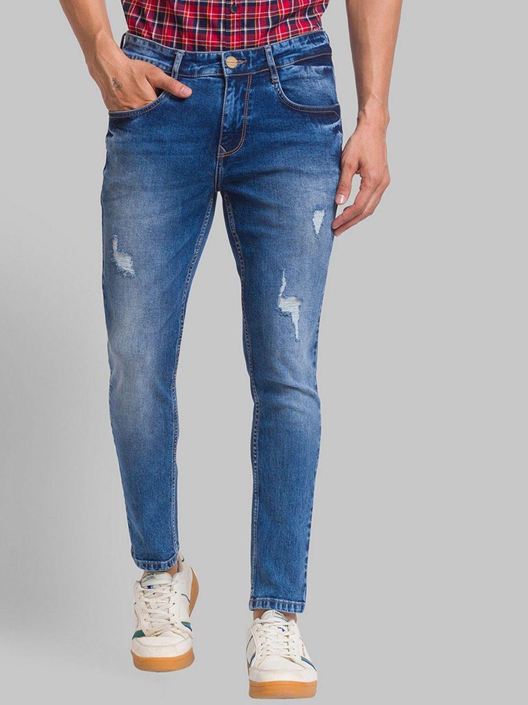 parx men blue slim fit mildly distressed light fade jeans