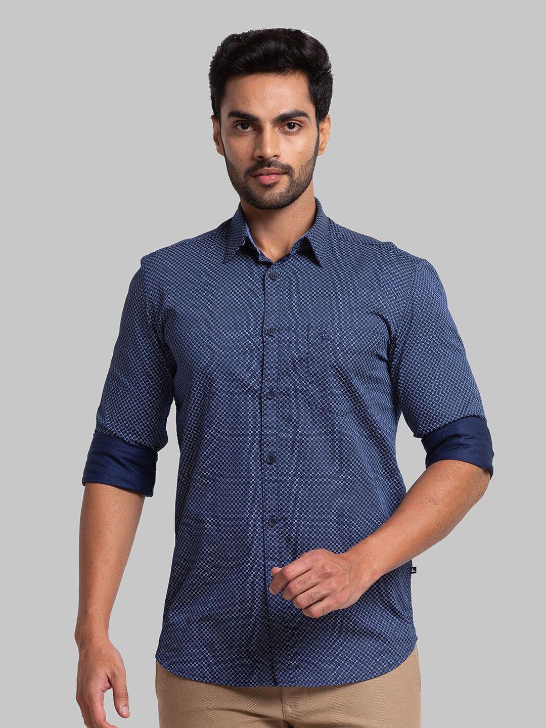 parx men blue slim fit printed casual shirt