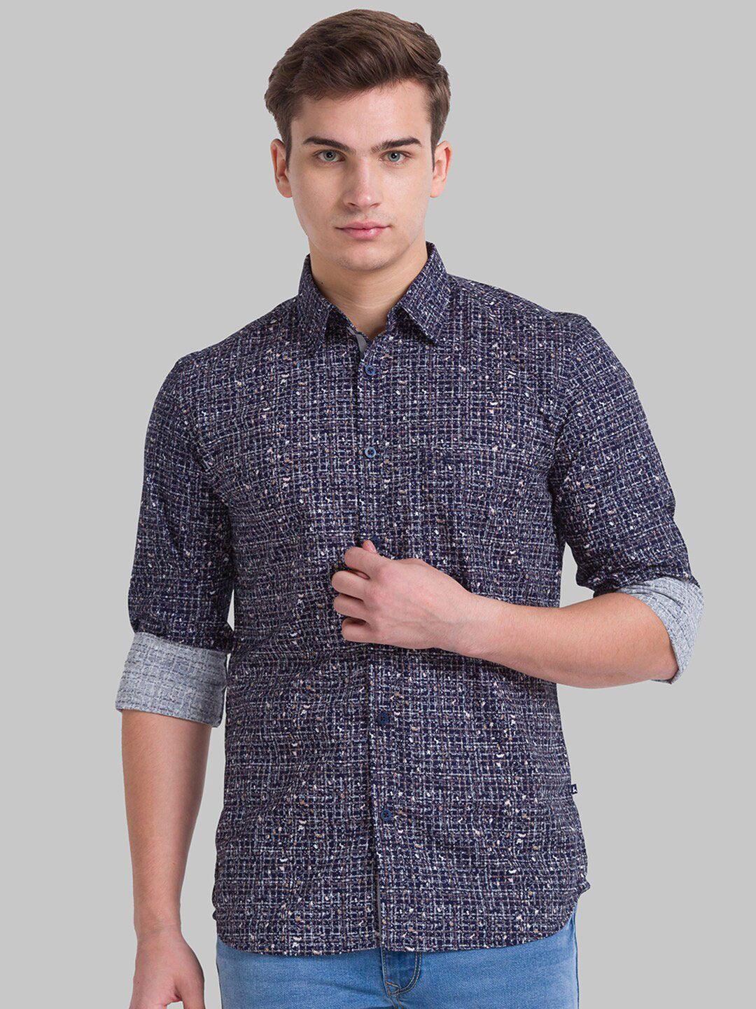 parx men blue slim fit printed casual shirt