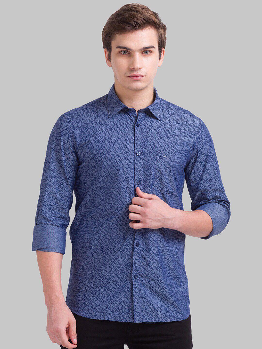 parx men blue slim fit printed casual shirt