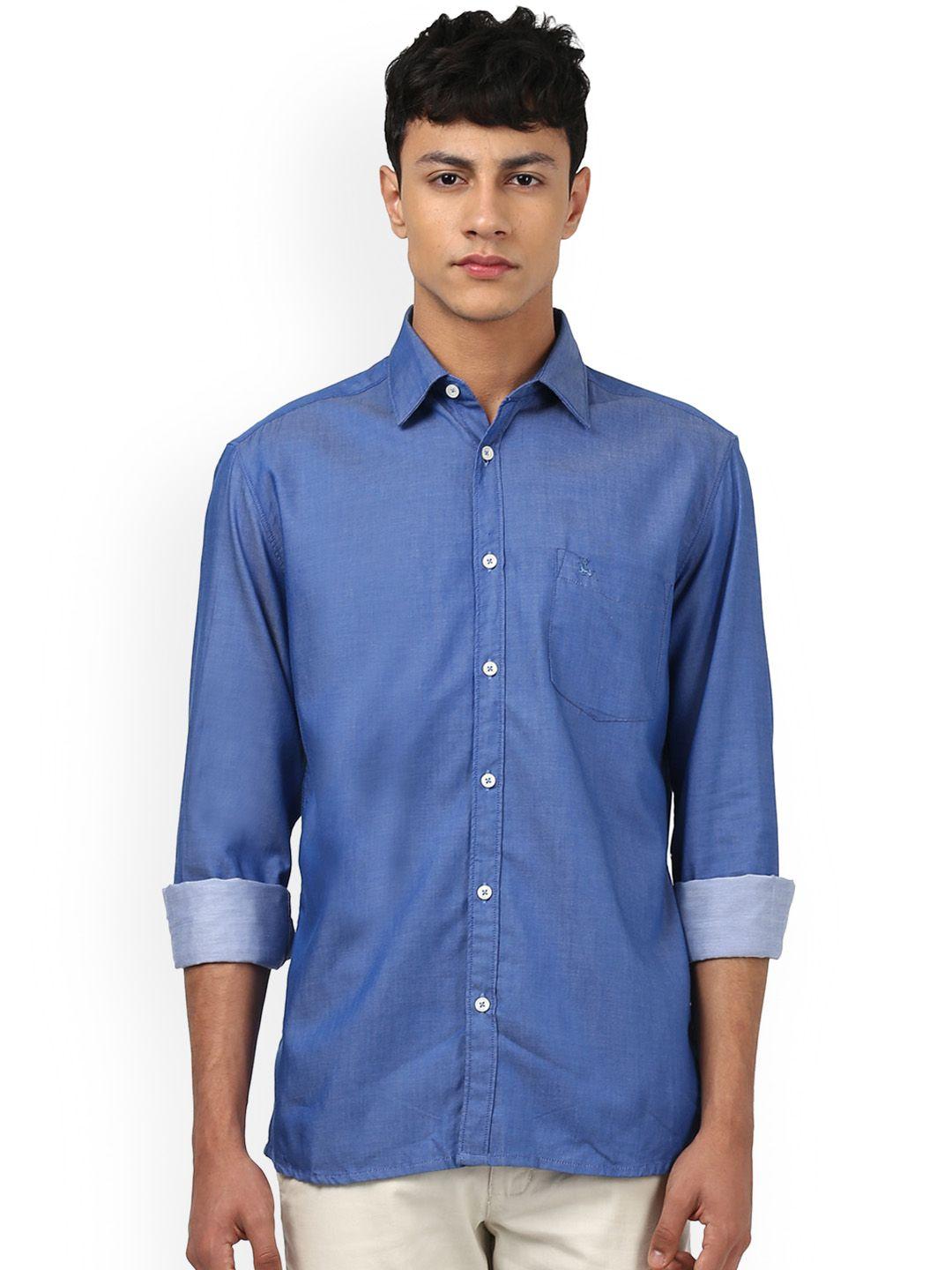 parx men blue slim fit printed casual shirt