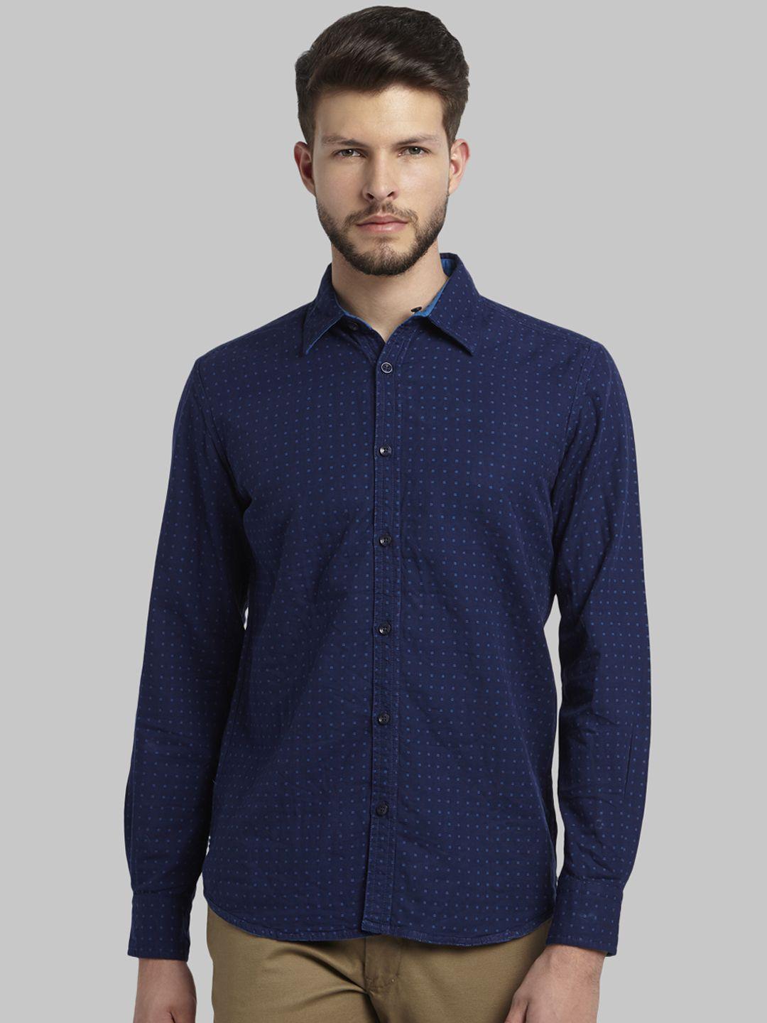 parx men blue slim fit printed casual shirt