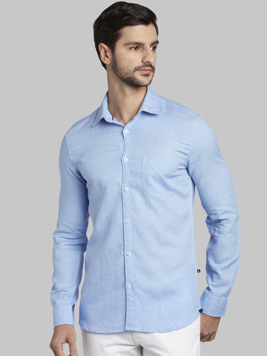 parx men blue slim fit printed casual shirt