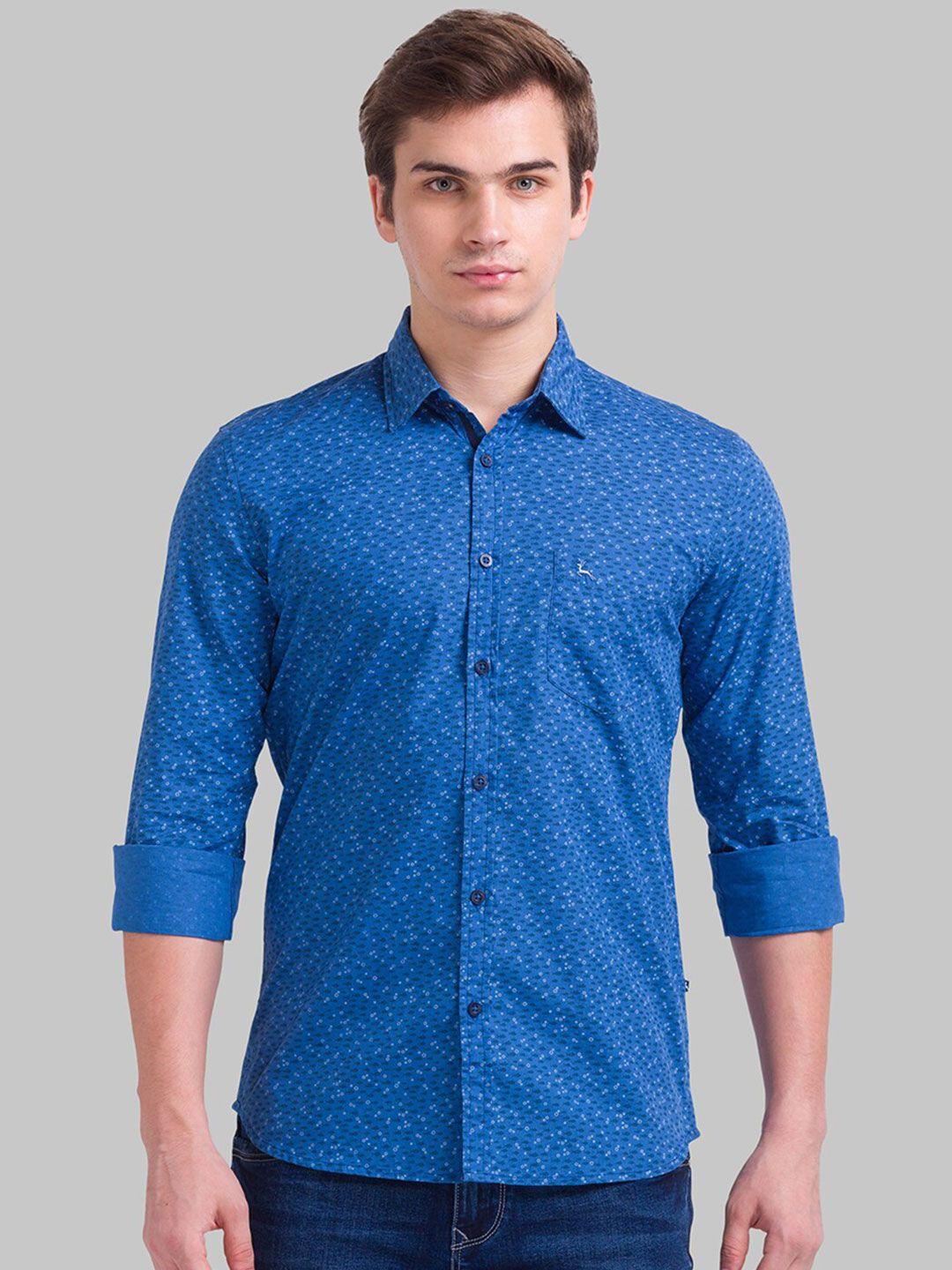 parx men blue slim fit printed cotton casual shirt