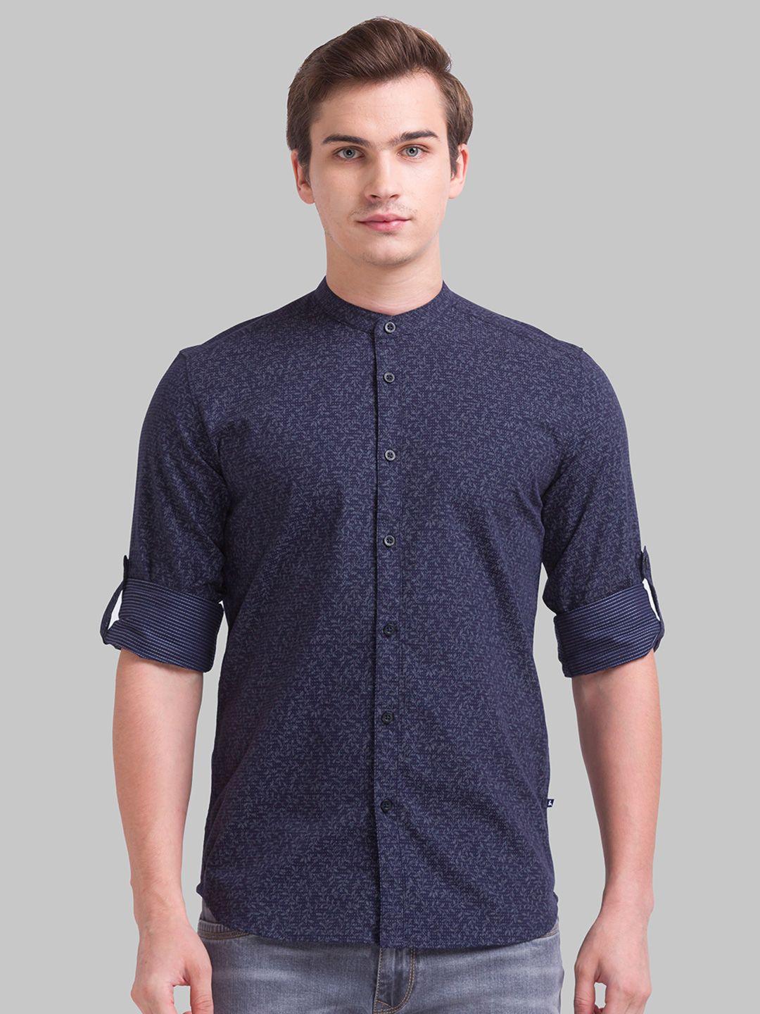 parx men blue slim fit printed pure cotton casual shirt