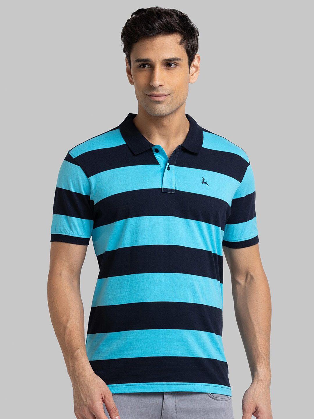 parx men blue striped polo collar applique t-shirt