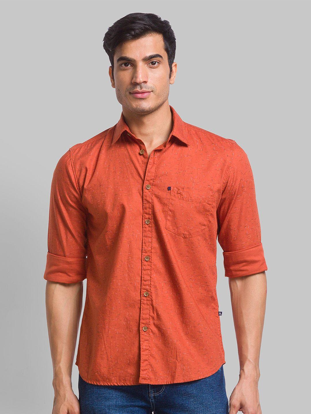 parx men brown slim fit casual shirt