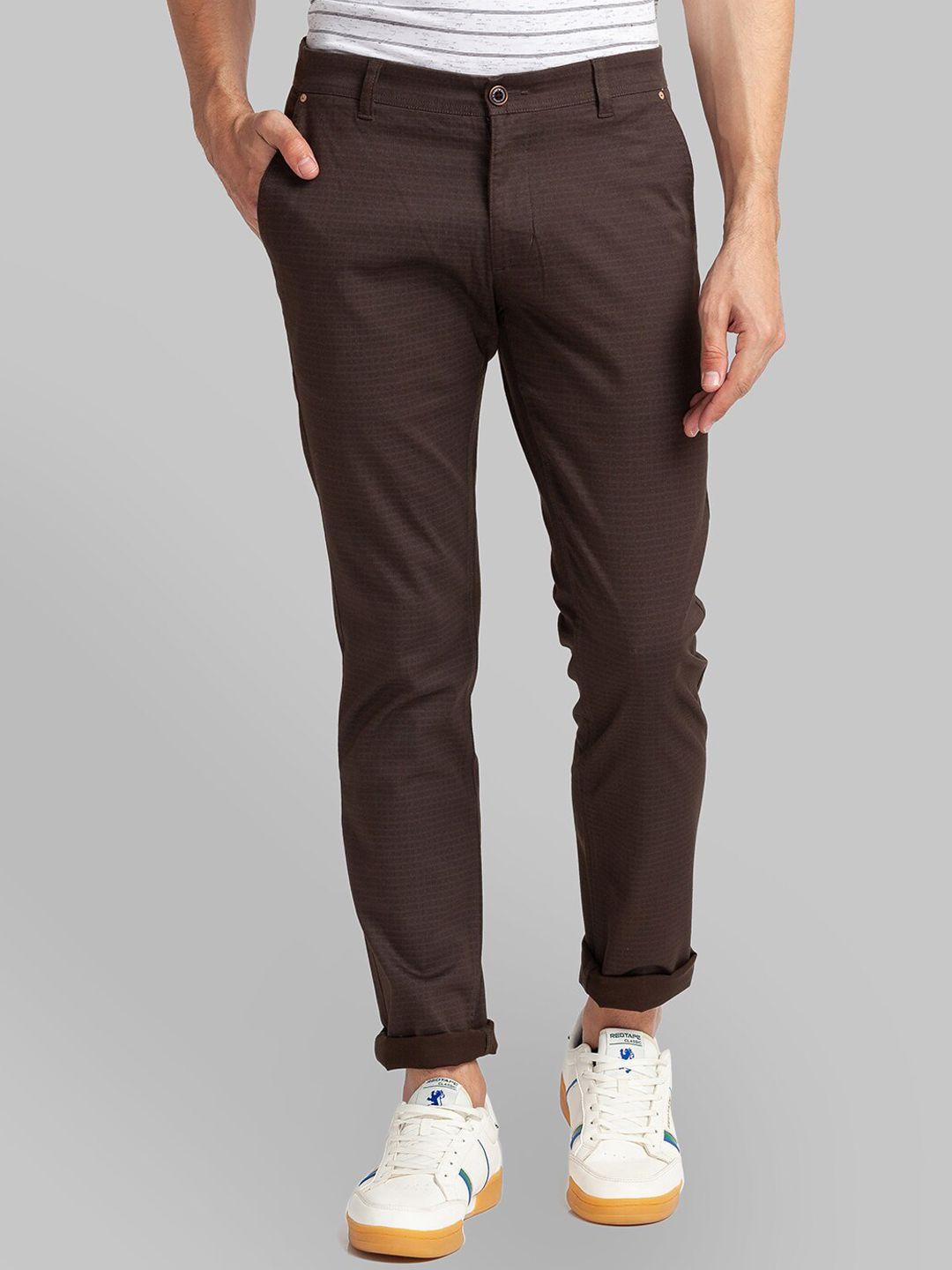 parx men brown tapered fit trousers