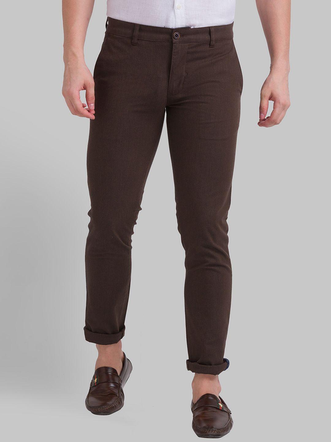 parx men brown tapered fit trousers