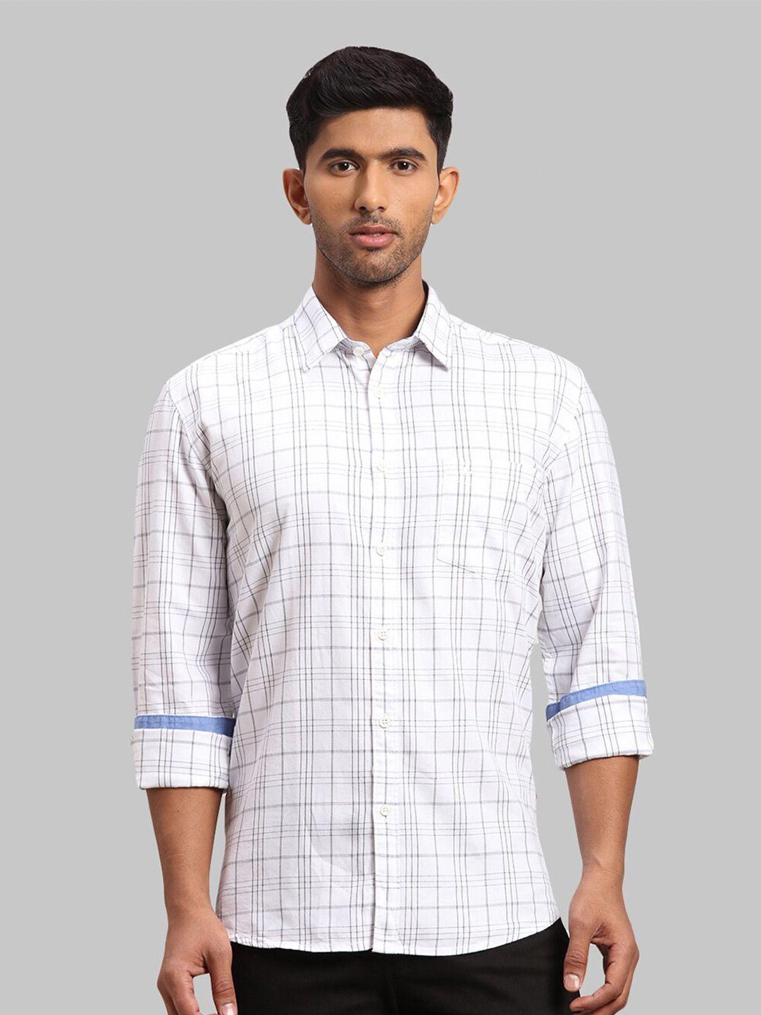 parx men cotton slim fit checked casual shirt