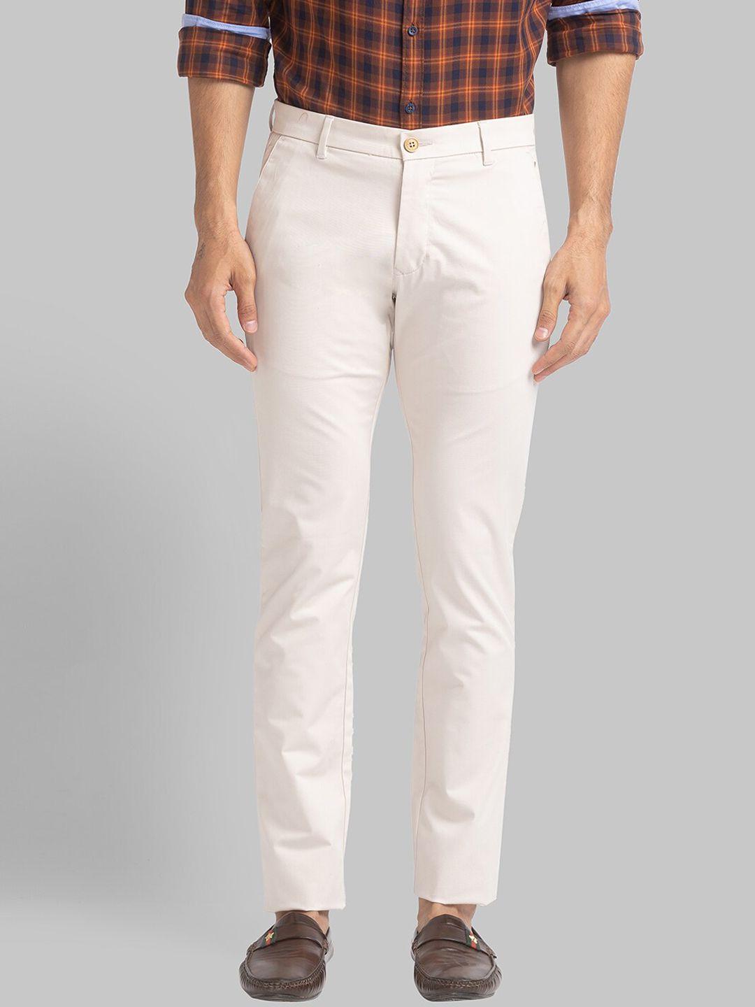 parx men cream-coloured tapered fit trousers