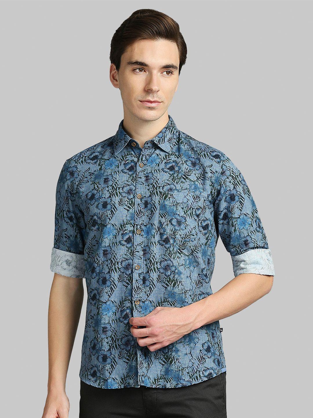 parx men green slim fit floral printed casual shirt