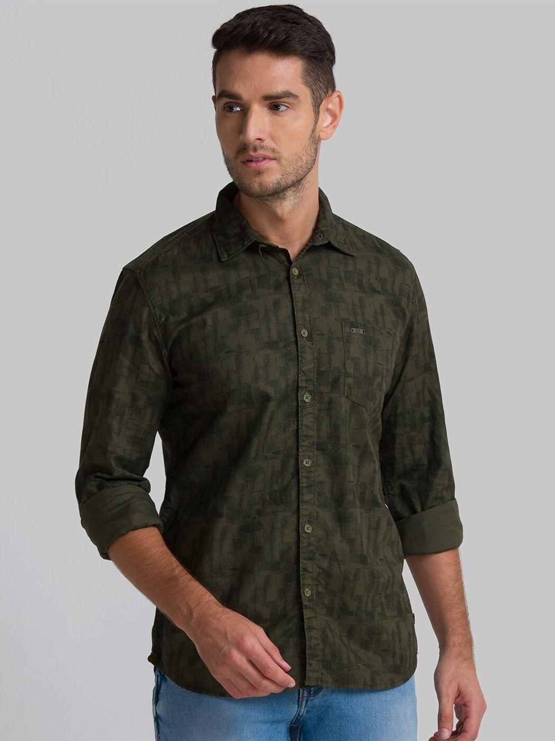 parx men green slim fit printed casual shirt