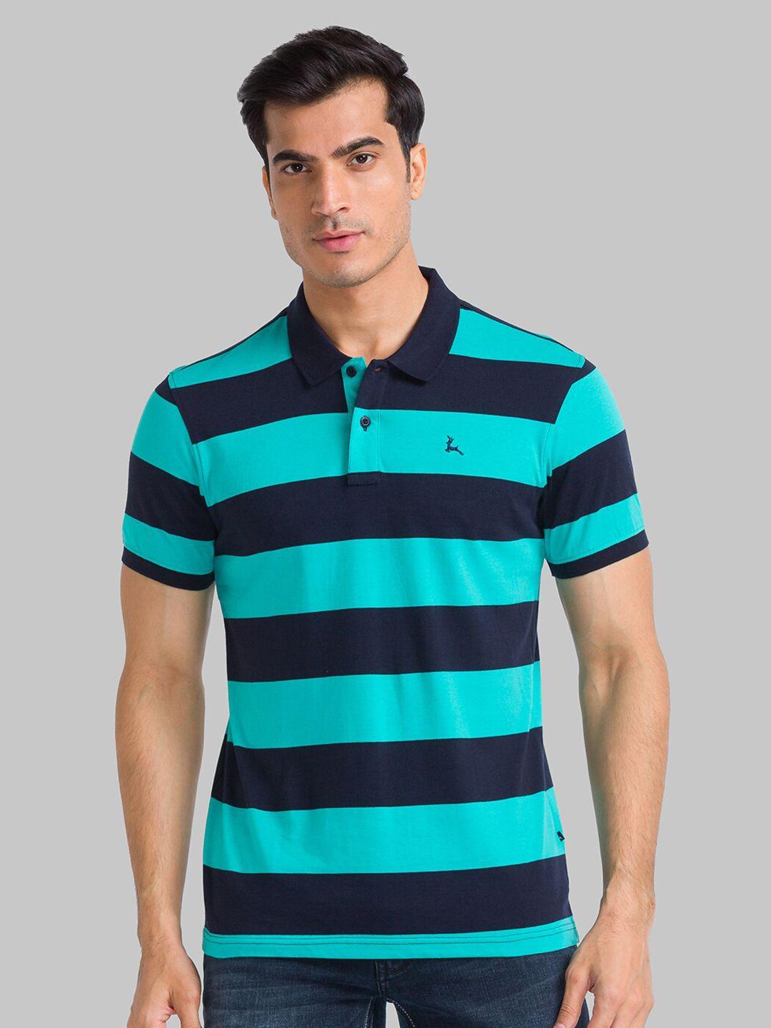 parx men green striped polo collar t-shirt