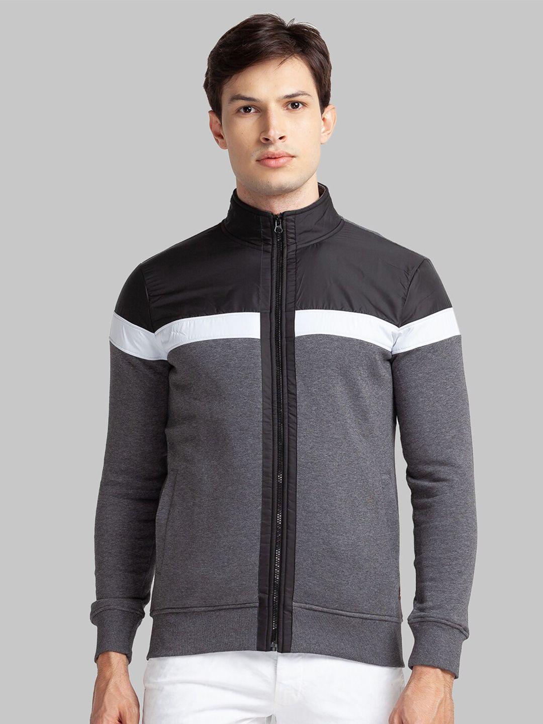 parx men grey & black colourblocked sweatshirt