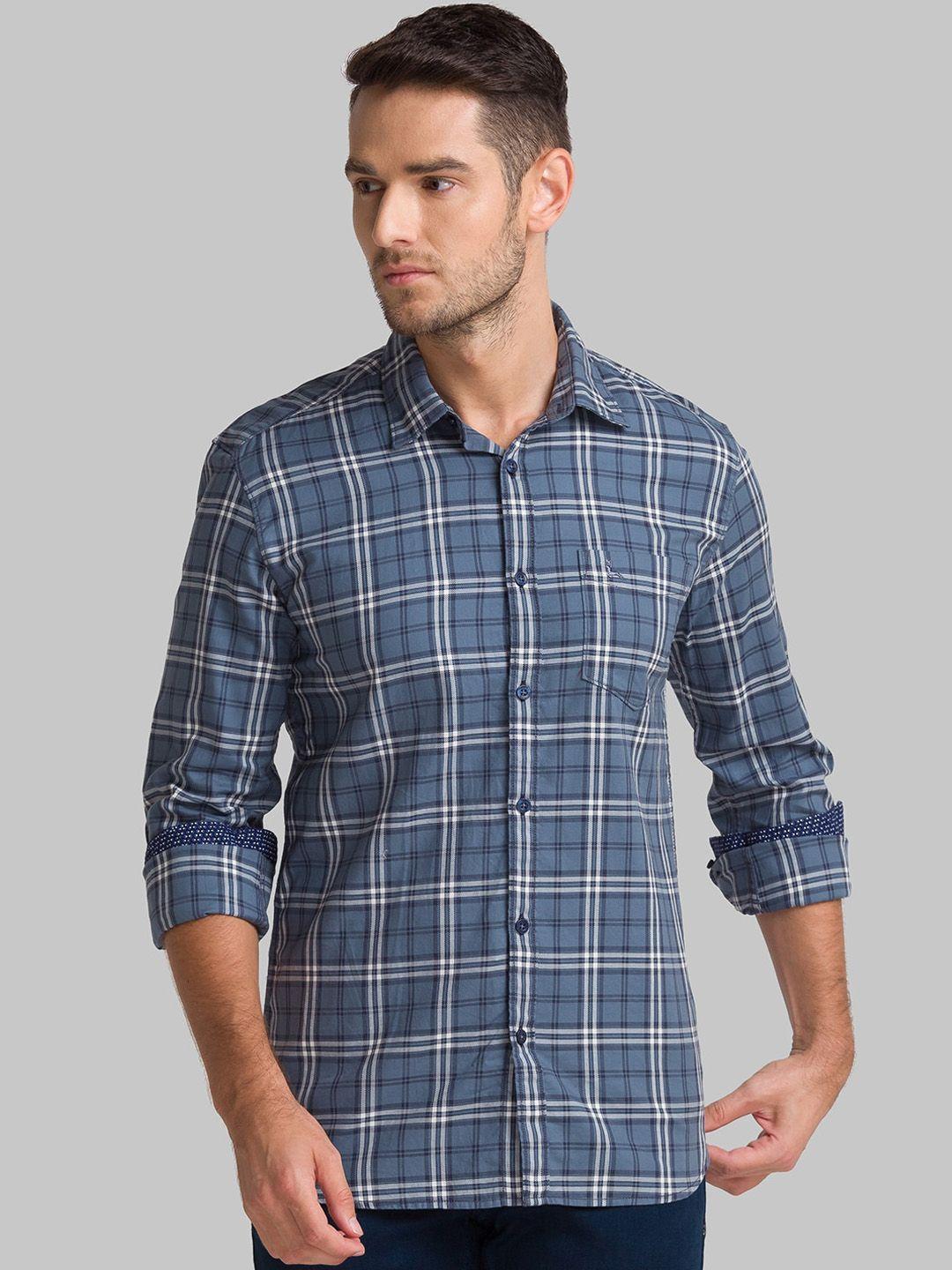 parx men grey slim fit tartan checks opaque checked casual shirt