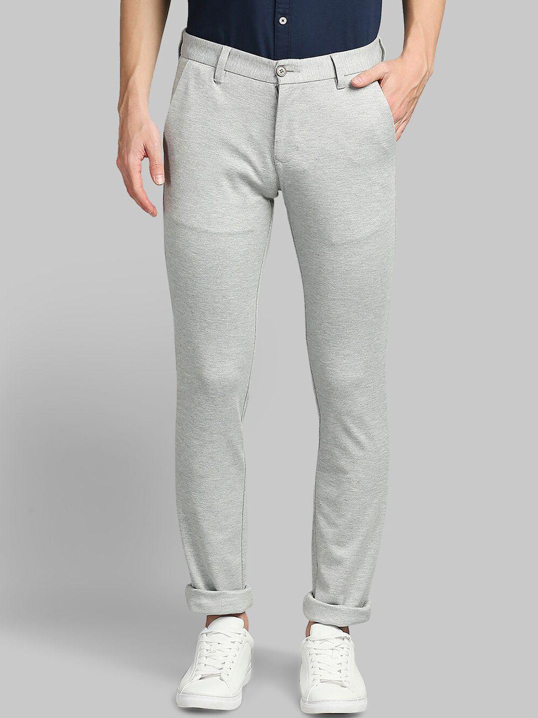 parx men grey slim fit trousers