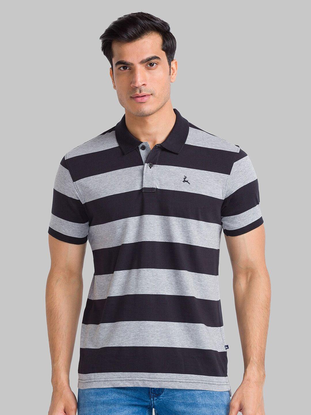 parx men grey striped polo collar monochrome t-shirt