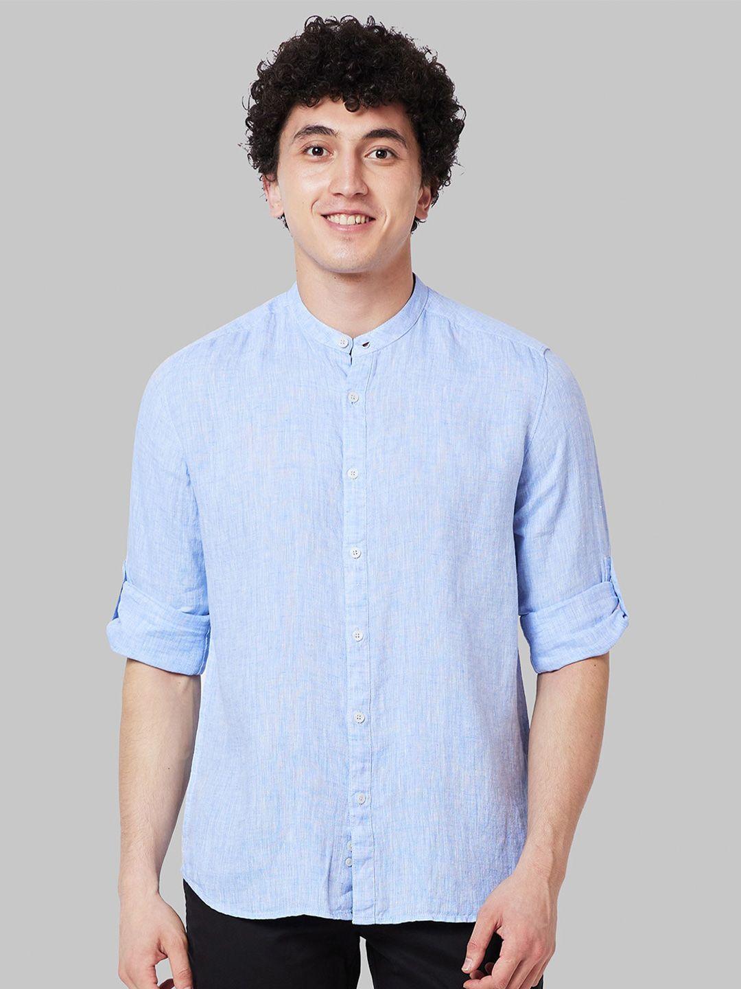 parx men mandarin collar opaque linen casual shirt