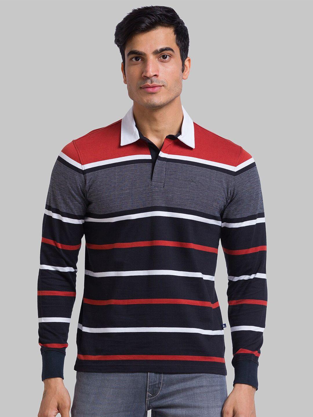 parx men orange & black striped polo collar t-shirt