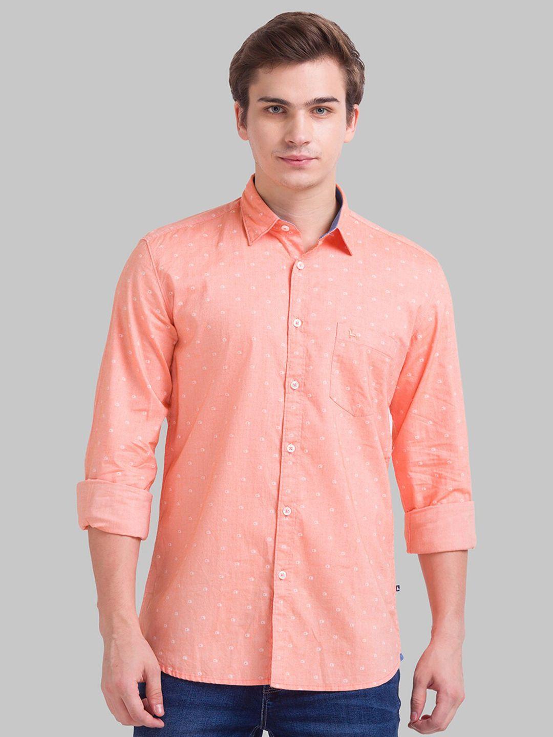 parx men orange slim fit cotton casual shirt