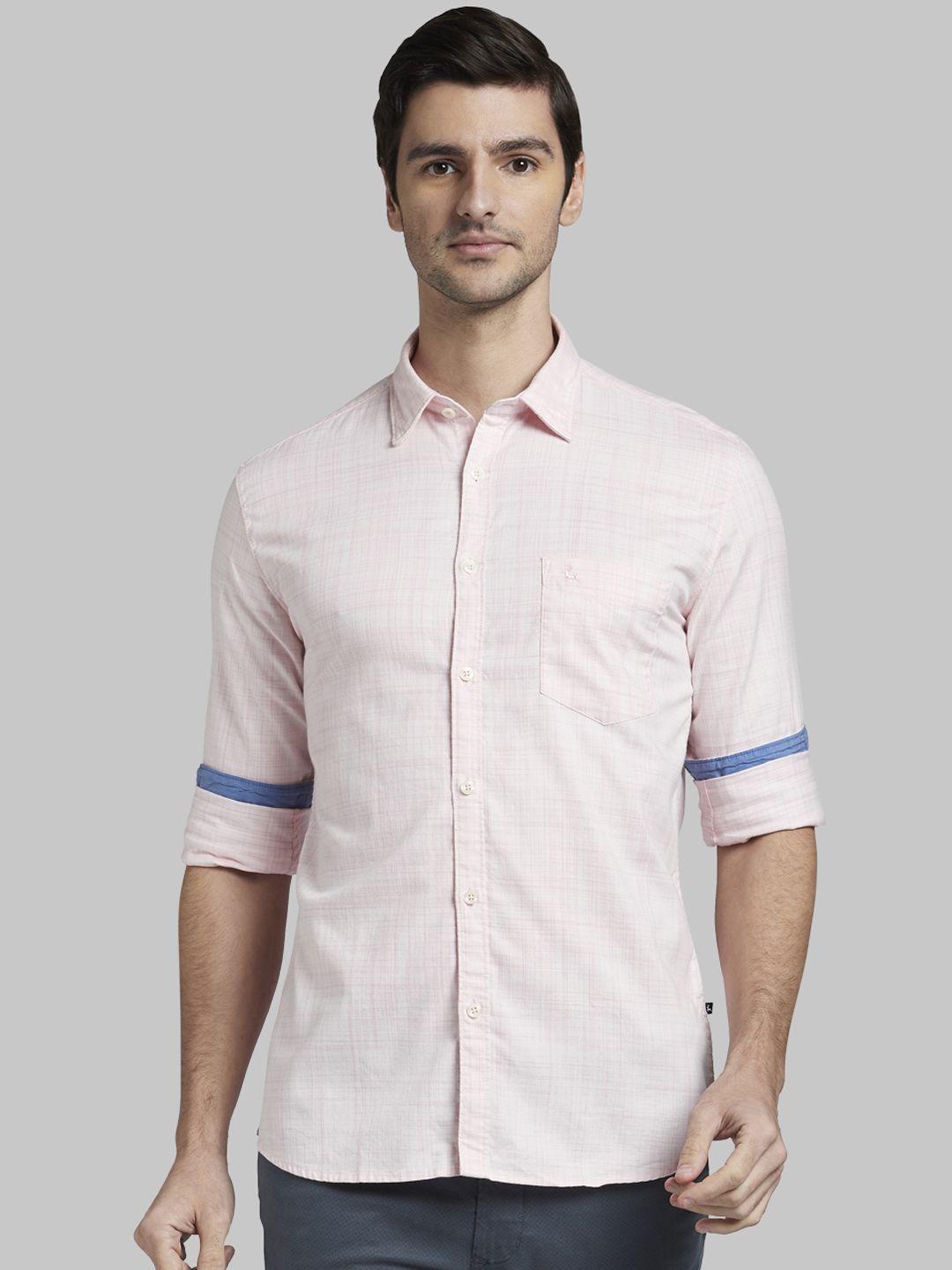 parx men pink slim fit printed casual shirt