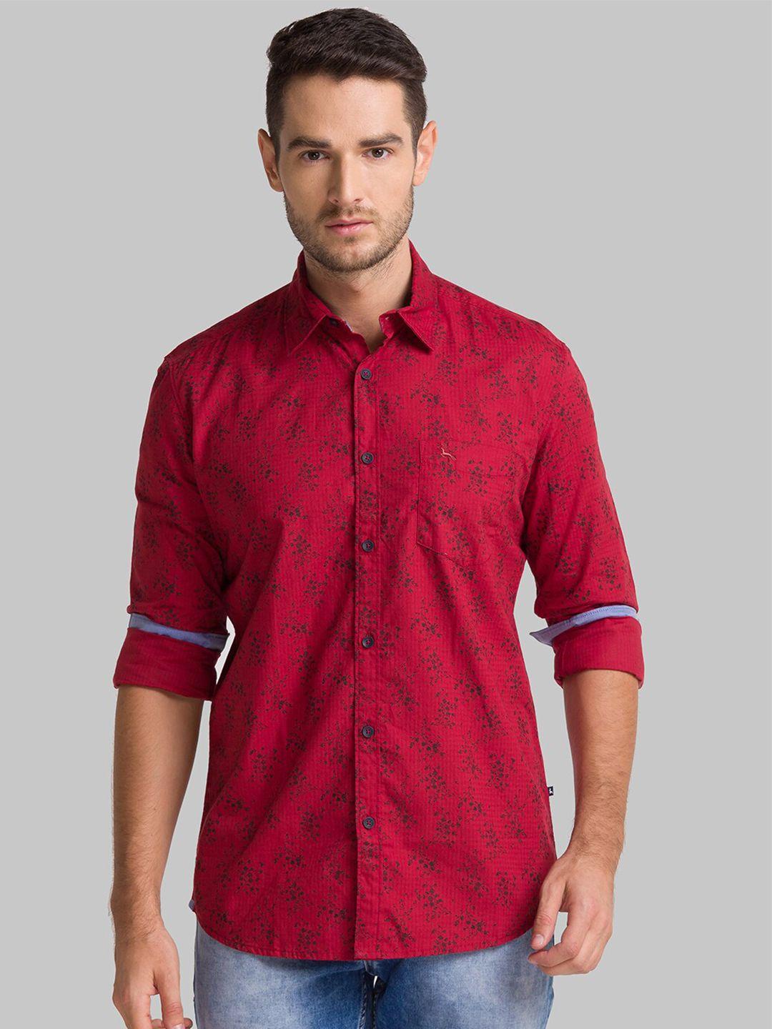 parx men red slim fit floral printed casual shirt