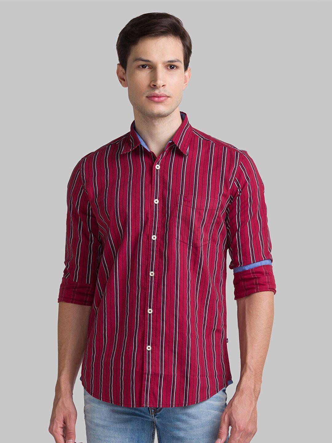 parx men red slim fit striped casual shirt
