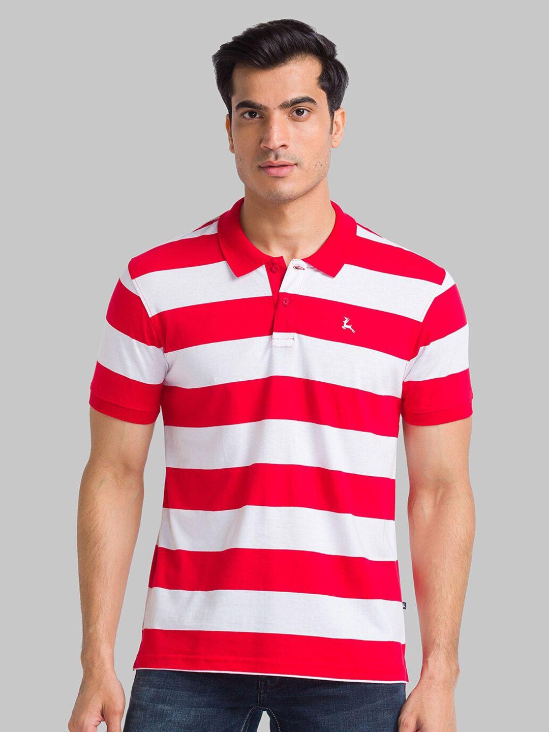 parx men red striped polo collar applique t-shirt