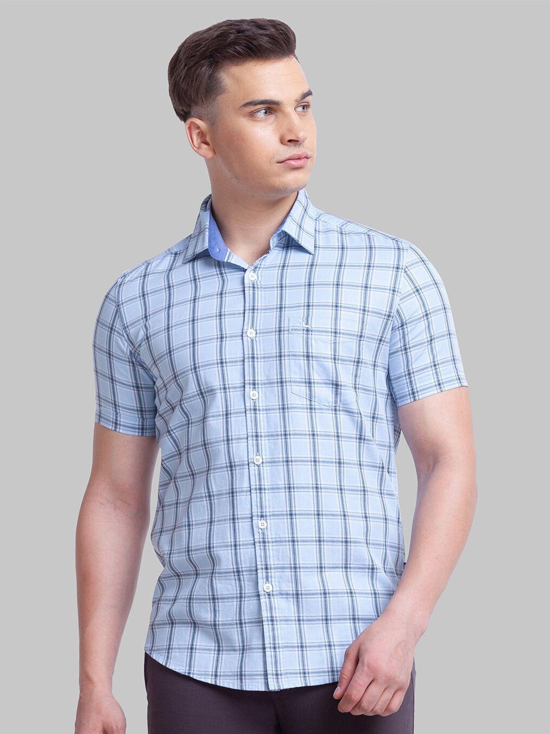 parx men slim fit checked casual shirt