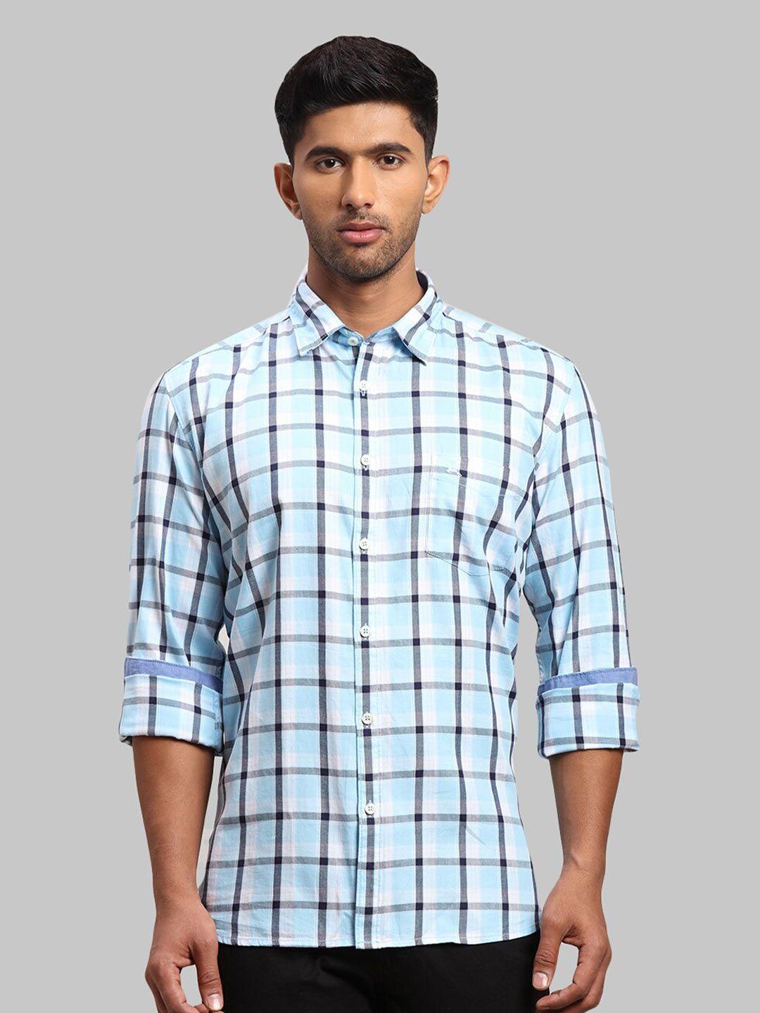 parx men slim fit checked cotton casual shirt