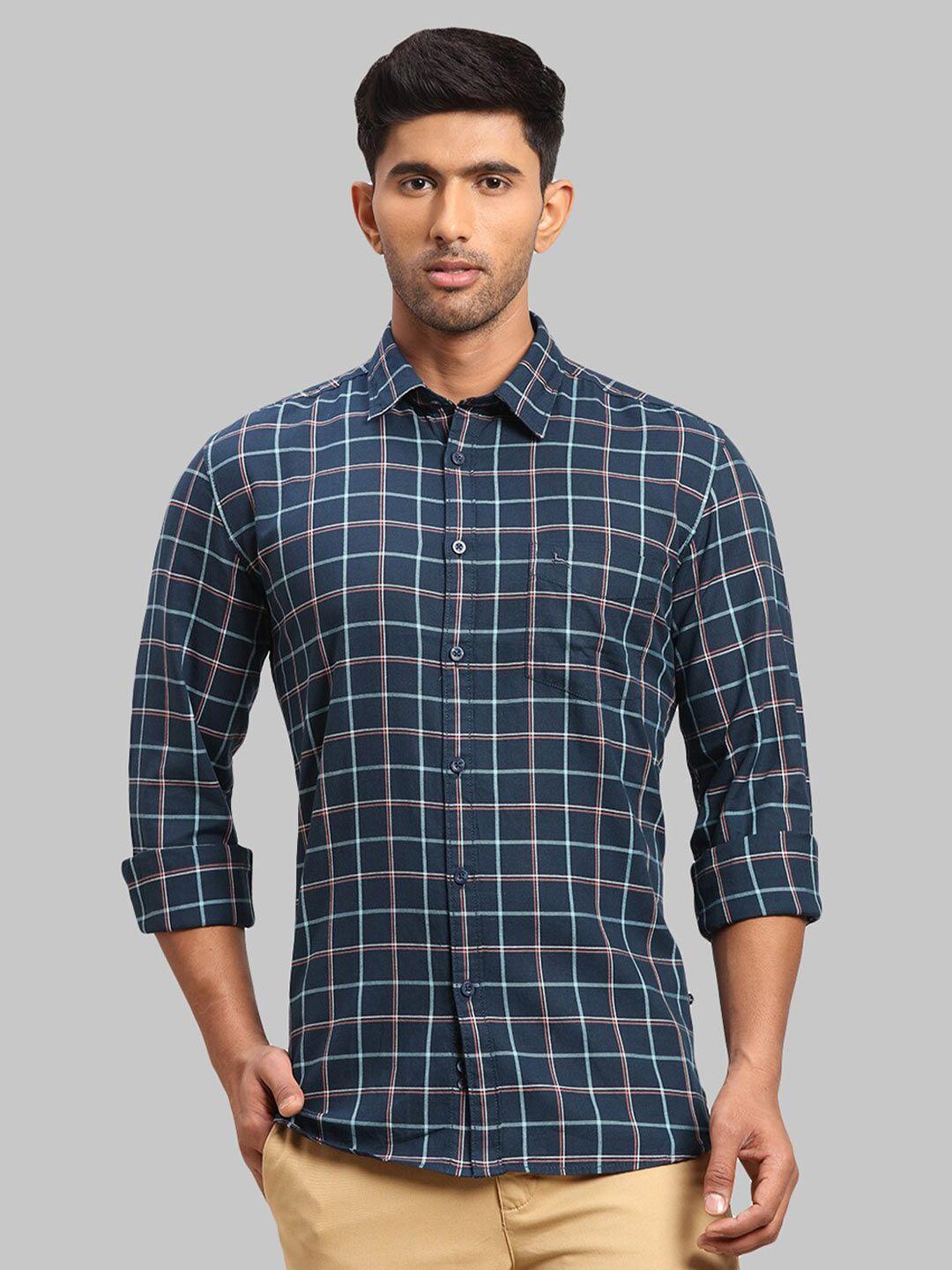 parx men slim fit checked cotton casual shirt