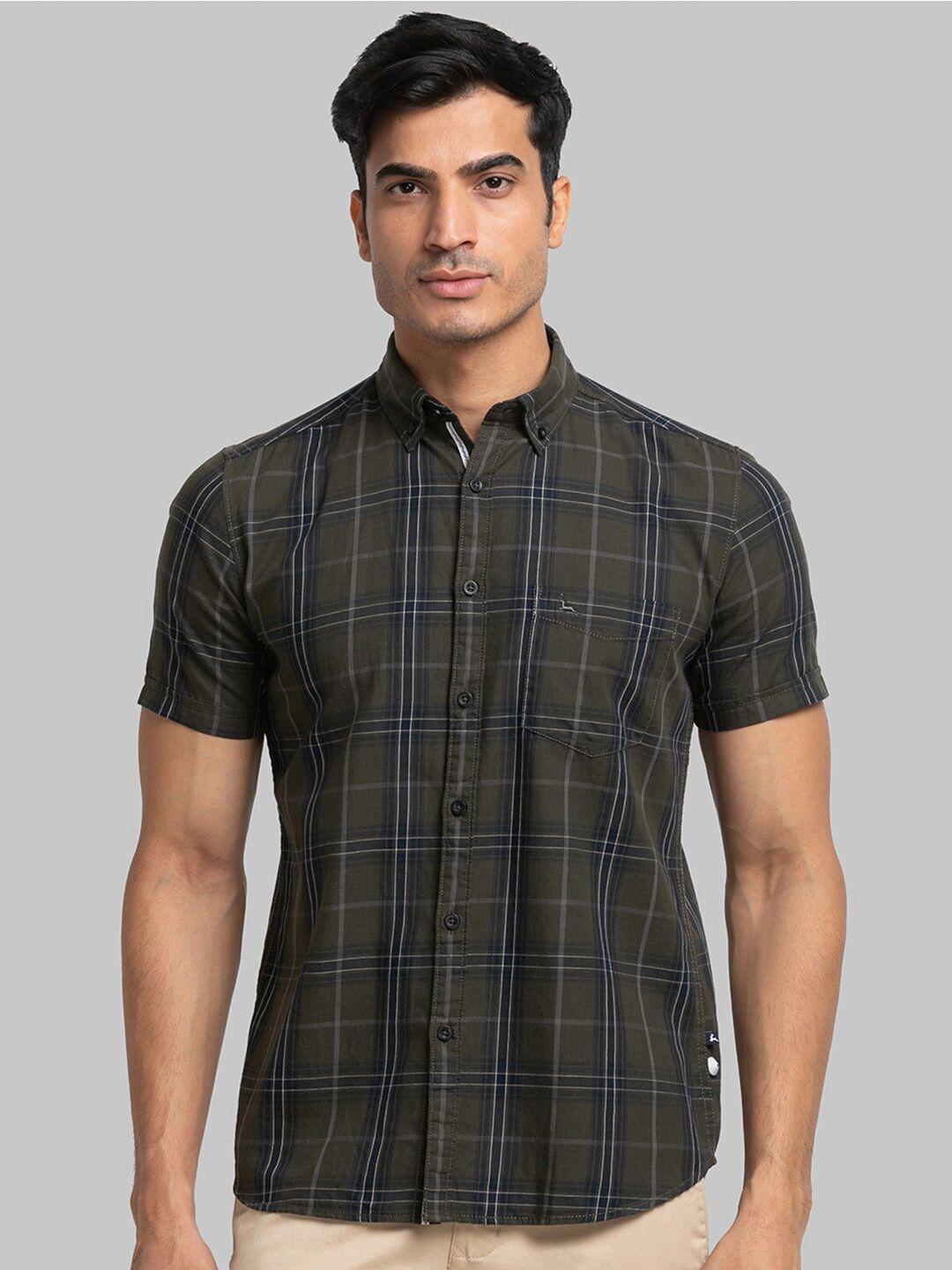 parx men slim fit tartan checked casual cotton shirt