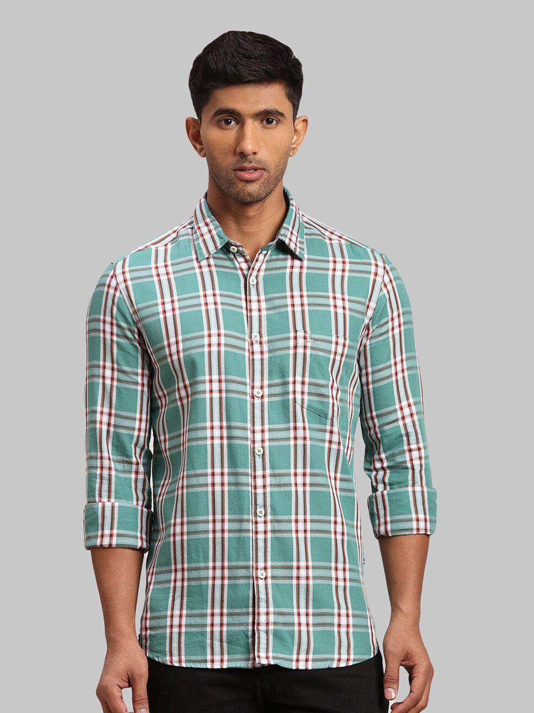 parx men slim fit tartan checked cotton casual shirt