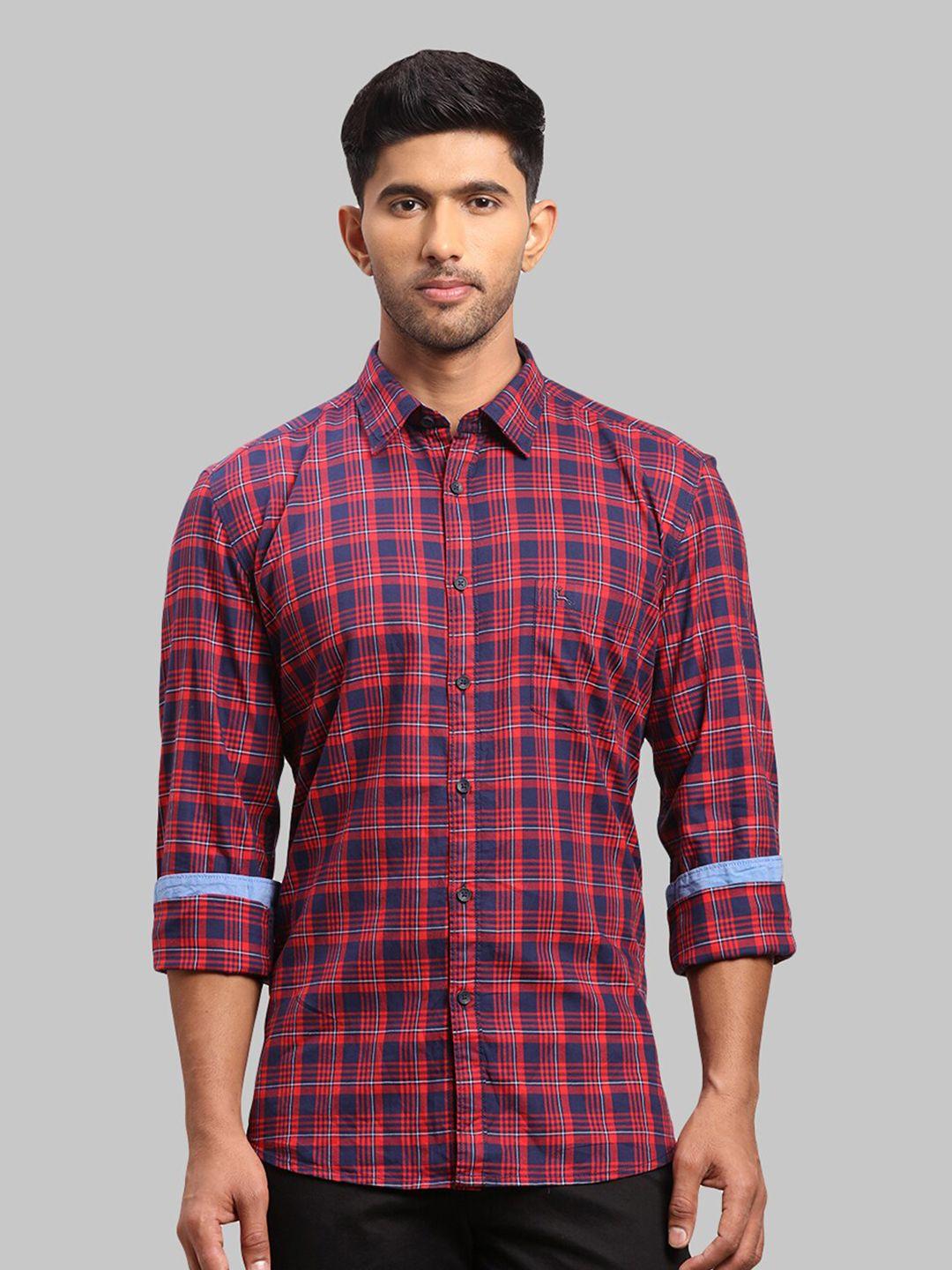 parx men slim fit tartan checks cotton casual shirt