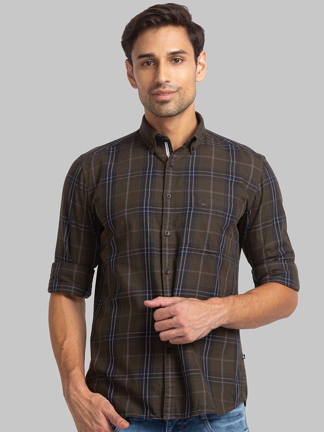 parx men slim fit tartan checks cotton casual shirt